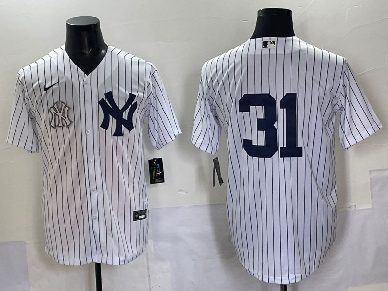 Men 2025 New York Yankees #31 No Name White Stripe Game Nike MLB Jersey style 010->new york yankees->MLB Jersey